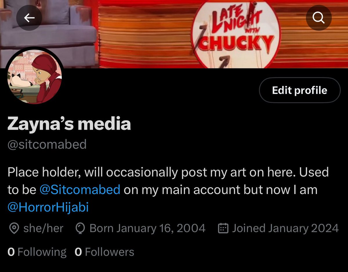 HorrorHijabi's tweet image. Its the end of an era 😭😭 as much as I loved my previous username @Sitcomabed I feel like this one better suits me! So to clear up any confusion, sitcomabed will still be my art username, i kept the username for a media acc so no one pretends to be me! anyways dont forget me!