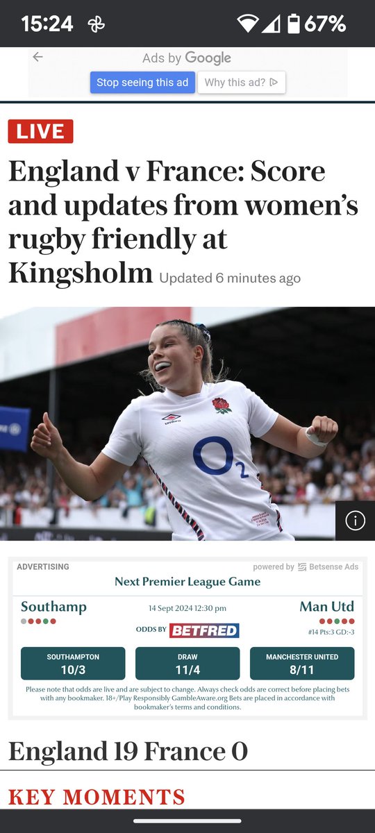 The Red Roses doing good in the first half some cracking rugby