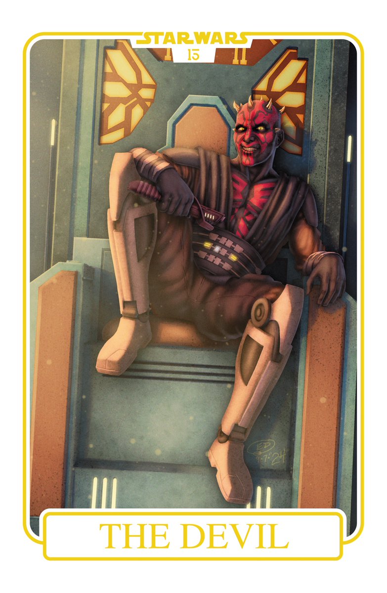 EdWatsonArt's tweet photo. Star Wars Tarot - The Sky River Deck:

Card 15: Temperance.
Characters: Darth Maul

*This is fan art. Star Wars ©Lucasfilm Ltd ©Disney.*

#TarotCards #StarWars #StarWarsTarotCards #Jedi #Sith #DarthMaul #Maul #Disney #LucasfilmLtd #EdWatson #EdWatsonArt

@SamWitwer @IAMRayPark https://t.co/cQ258BA1TK