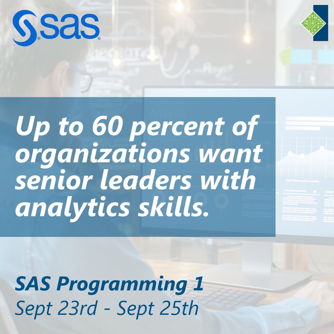tcworkshop's tweet image. Unlock the power of data with SAS Programming! 📊 With 60% of companies seeking leaders with analytics skills, this course will set you apart!
tcworkshop.com/pages/course-d…
#SASProgramming #DataAnalytics #TechSkills #SASViya