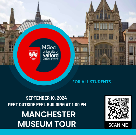 Join us for a trip to Manchester Museum! 🏛️✨ Dive into the city’s rich history, explore fascinating artefacts 🗿, and uncover amazing stories from the past 📜.
Spaces are limited, so don’t miss out! 🚨 Sign up using the QR code on the poster to secure your spot. 
 #MSocEvent