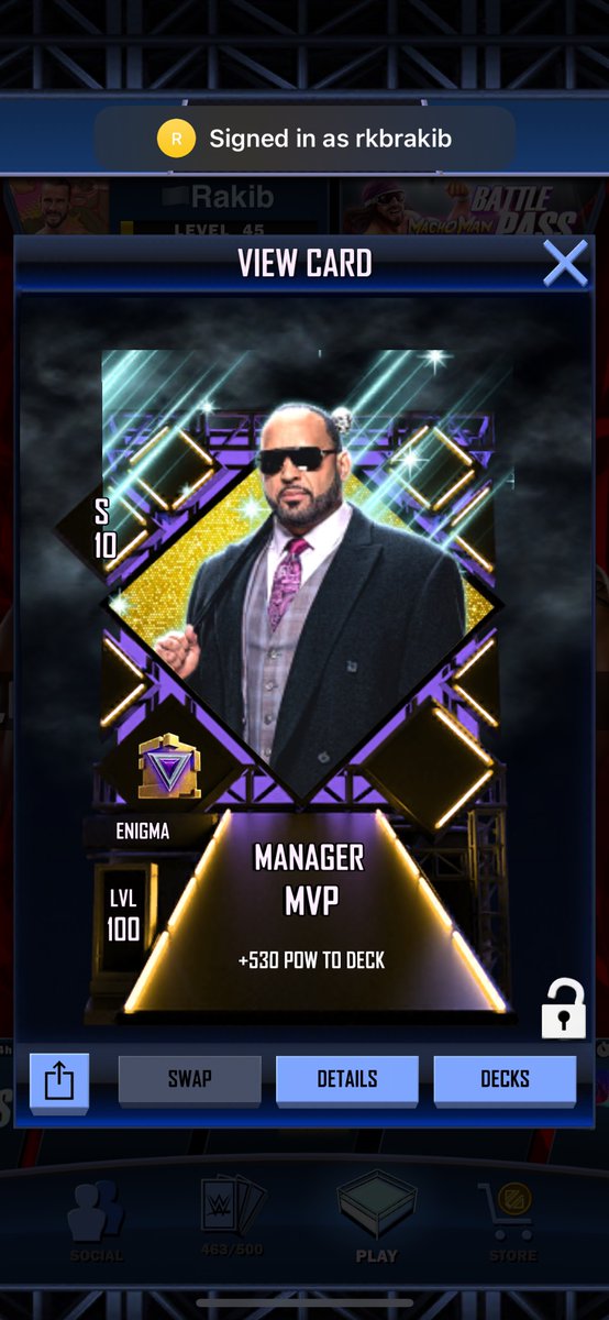 rkb_iii's tweet image. Same manager my have 530 and other have 265 with pro card. My is single. If I do pro my card will power reduce?

#wwe #wwesc #wwesupercard #WWESupercard