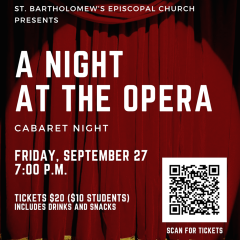 On September 27th, St. Bartholomew's Episcopal Church will present a Cabaret Night! Enjoy a night of beautiful opera music presented by their amazing music ministry and community members! Find this and other concerts: sdsings.org/calendar/