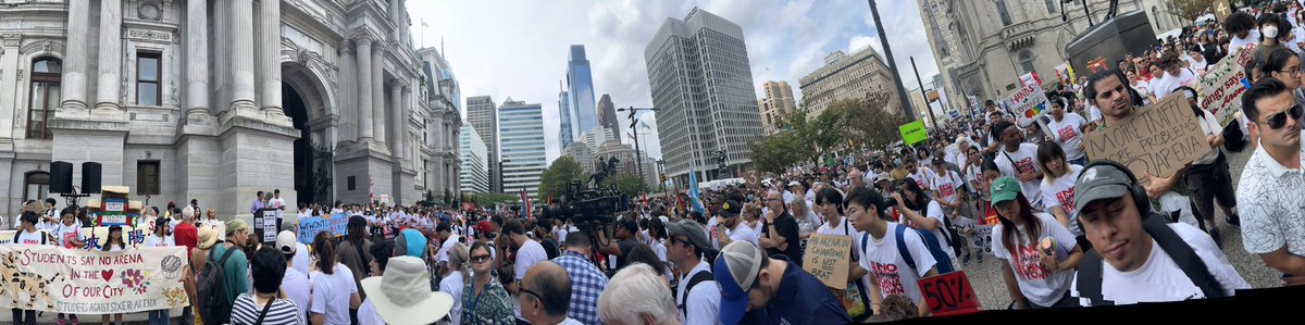 Michelle Myers (@michelleamyers) on Twitter photo About 1,000 people gathered on the north side of City Hall to protest against an arena in Chinatown.
“We won’t be displaced,” “No arena in Chinatown,” and “El Pueblo no se vende, se ama y se defiende,” are among the phrases displayed by protesters.
Via <a href="/PhillyInquirer/">The Philadelphia Inquirer</a> About 1,000 people gathered on the north side of City Hall to protest against an arena in Chinatown.
“We won’t be displaced,” “No arena in Chinatown,” and “El Pueblo no se vende, se ama y se defiende,” are among the phrases displayed by protesters.
Via <a href="/PhillyInquirer/">The Philadelphia Inquirer</a>