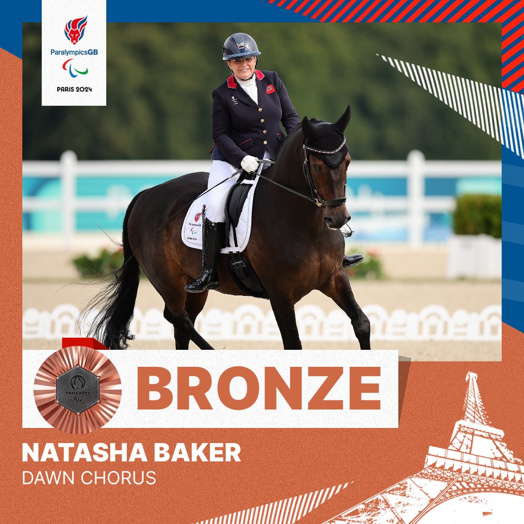 ParalympicsGB's tweet photo. It’s BRONZE for @NBakerParaRider!

Her tenth Paralympic medal. Just incredible. 👏👏

#ParalympicsGB 🥉 https://t.co/ppJ428wI2s