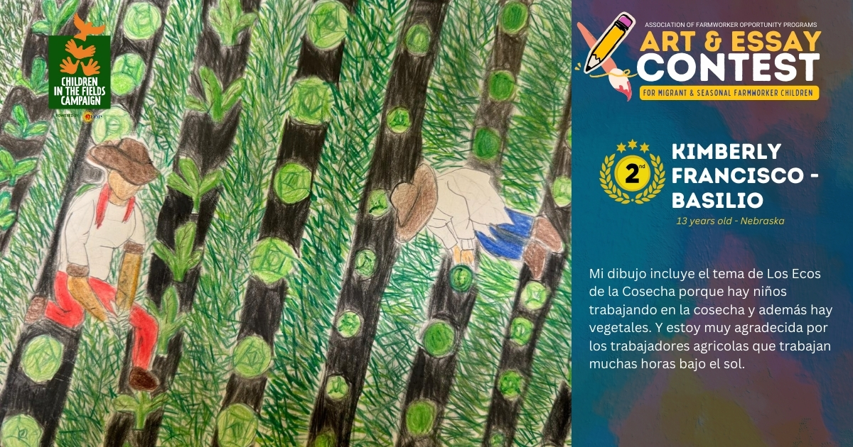 CIFCampaign's tweet photo. Let's congratulate Kimberly, 2nd place winner in the category of Art: Ages 10-13.

#farmworkerchildren #childlabor #farmworker https://t.co/kcI9DnpDHL