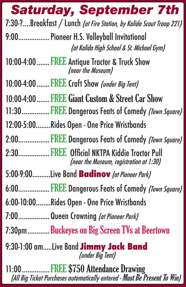 Saturday, September 7th Schedule of Events