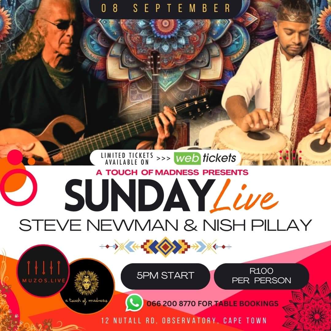 jaired_1's tweet photo. A Touch of Madness at 5pm
Sunday Live with
Steve Newman and Nish Pillay 
R100
Tickets 
https://t.co/wT4eCVJ0KY

🎶Even if you cant make it...please buy a ticket.
100% of the proceeds go to the musicians.
#livemusic #sunday #guitar #tabla https://t.co/uo18gQMxsc