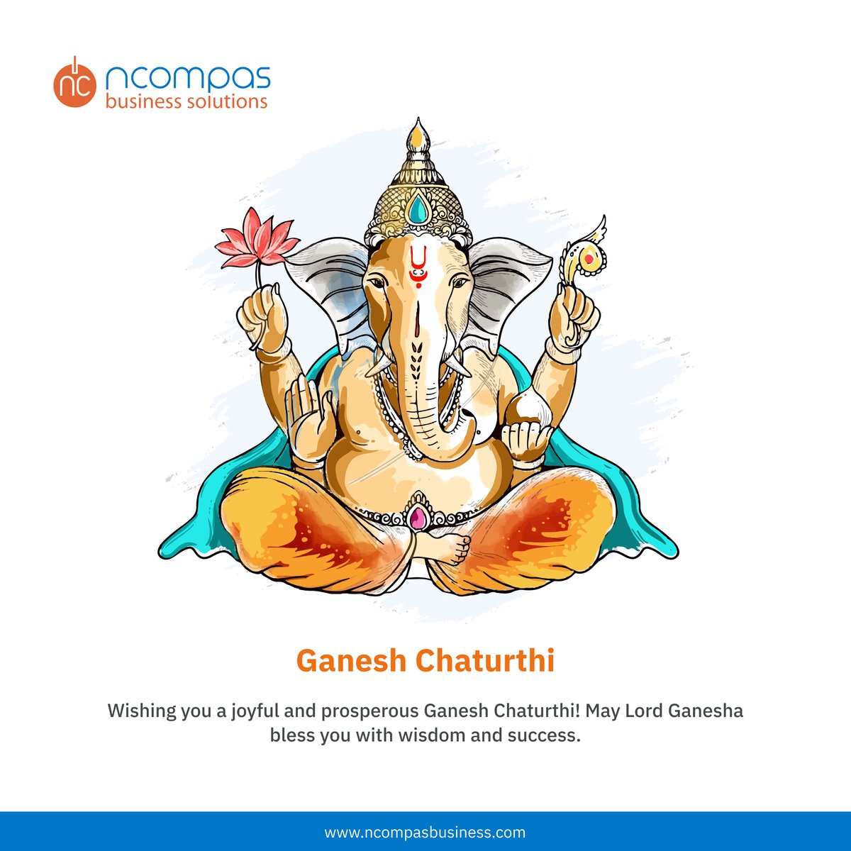 ncompasbusiness's tweet photo. May the divine blessings of Lord Ganesha bring peace, joy, and success into your life. 
Happy Ganesh Chaturthi! 🍬🌺 

#GaneshChaturthi #ModakLove #DivineBlessings https://t.co/mgPQqjl3lu