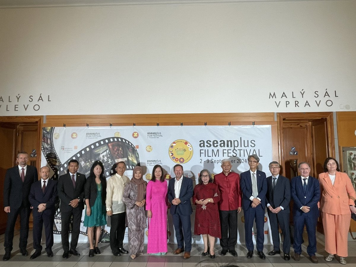 MYEmbPrague's tweet photo. The evening of September 2, 2024, marked the first day of the ASEANPlus Film Festival. Jaroslav Miller, the Deputy Minister for Education, Youth, and Sports for the Czech Republic, followed by the Heads of Mission and Chargés of ASEAN Plus Three countries offered their welcoming https://t.co/1jJlsXh4G0