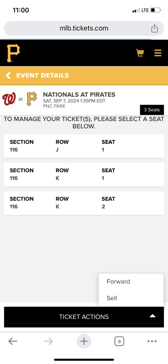 ComptOnetime's tweet photo. @Pirates Still can’t exchange my tickets. Hopefully this gets figured out by your convenient 1:35ET deadline today. https://t.co/aFQmJ0IBWn