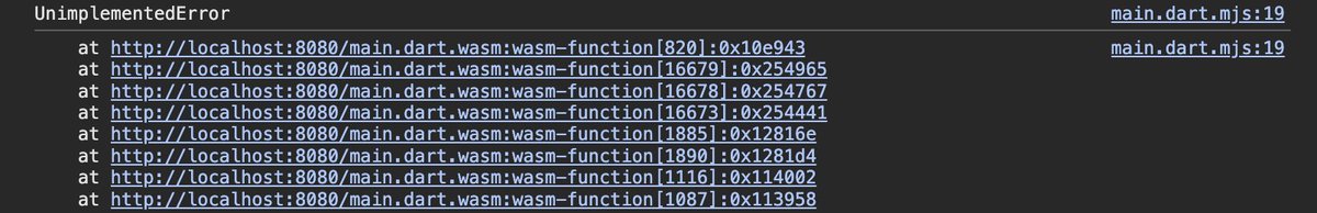 fiordilatte12's tweet image. Im trying to build an existing Flutter web app with wasm. It compiles. But running it locally yields a runtime error. I suppose some package I use is not wasm-ready. But the dev-console error is super cryptic. Where do I start the bug hunt? #flutterdev