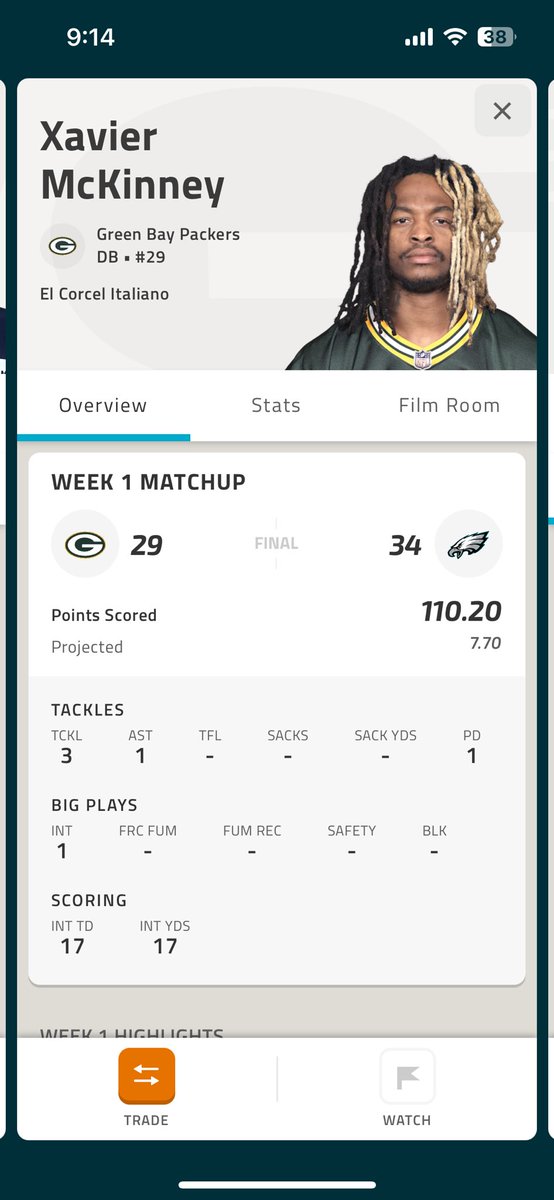 Diegonzalez111's tweet photo. @NFLFantasy help us fixing this! Just one int by a DB and it was counted as a TD, also apparently each return yard https://t.co/sfnxtXyu46