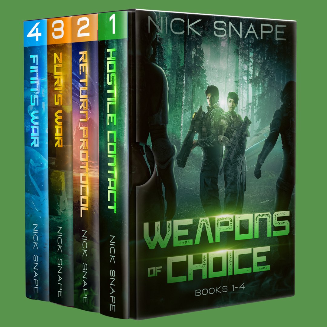 SnapeNick's tweet photo. What’s better than ONE #Scifibook box set?
TWO #scifi #bookw box sets!
Out now! 
Save $6 on bks 1-4 and a huge $11 on bks 5-8 
Weapons of Choice-scifi action mayhem. 
#kindleunlimited #booktwt https://t.co/elt5bLJcyS