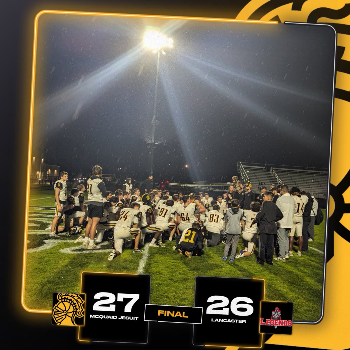 In case you missed it, the football Knights overcame a 14-0 halftime deficit to come back and defeat Lancaster last night in a double overtime thriller. McQuaid will face Rush-Henrietta in their home opener next Friday night at 7pm. #AMDG @mcquaidjesuit @secvfootball