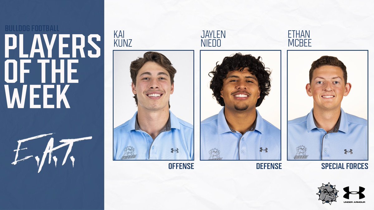 Congratulations to our Players of the Week! 

Offense: <a href="/KaiKunz13/">Kai Kunz</a> 
Defense: <a href="/JaylenNiedo23/">Jaylen Niedo</a> 
Special Forces: <a href="/EthanMcBee2024/">Ethan McBee</a> 

#EAT