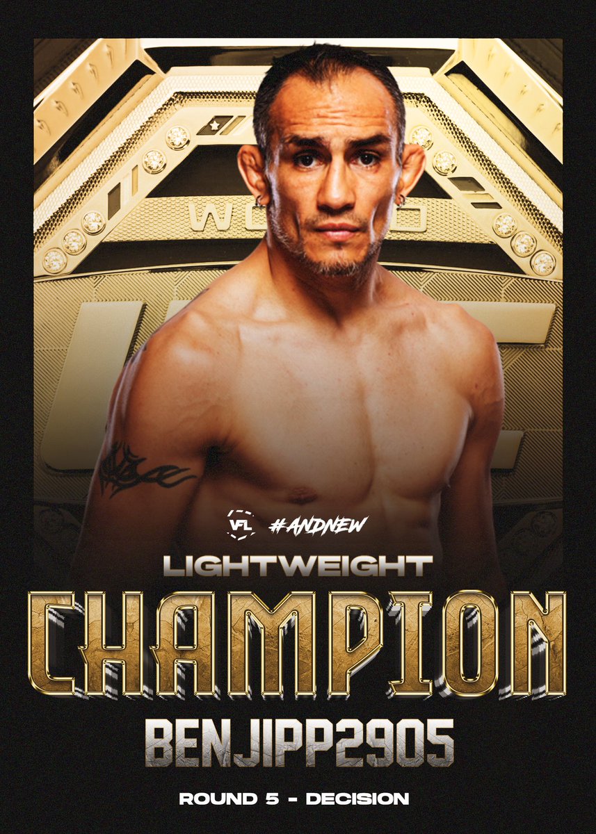 Aaron (@gringo_afc) on Twitter photo <a href="/Yeezy_Model/">Pro Strikerπ</a> #AndNew VFL Lightweight Champion of the World π - <a href="/BENJIPP29051/">BENJIPP2905</a> π
π Benji uses his control in the grappling to secure the gold! In a fight which most called disrespectful and "overdoing it", Benji prolonged the fight to a decision, sending a clear message to the 155 division! <a href="/Yeezy_Model/">Pro Strikerπ</a> #AndNew VFL Lightweight Champion of the World π - <a href="/BENJIPP29051/">BENJIPP2905</a> π
π Benji uses his control in the grappling to secure the gold! In a fight which most called disrespectful and "overdoing it", Benji prolonged the fight to a decision, sending a clear message to the 155 division!