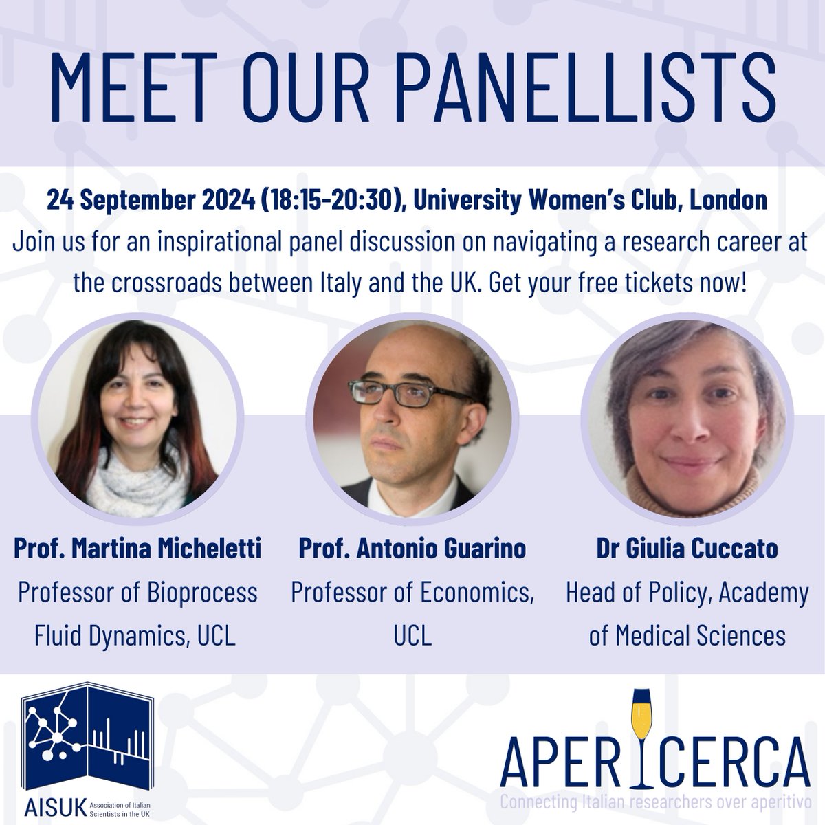AISUK Association of Italian Scientists in the UK (@aisuk_info) on Twitter photo We can’t wait to discuss with our fantastic panellists @Cu_Giu <a href="/mmicheletti1/">Martina Micheletti</a> @Antonio16419227 at the first APERicerca event✨
Join the the waiting list if couldn't get your ticket: forms.office.com/e/rxKRUkbmV7
Follow us on Instagram aisuk.info for more info! We can’t wait to discuss with our fantastic panellists @Cu_Giu <a href="/mmicheletti1/">Martina Micheletti</a> @Antonio16419227 at the first APERicerca event✨
Join the the waiting list if couldn't get your ticket: forms.office.com/e/rxKRUkbmV7
Follow us on Instagram aisuk.info for more info!