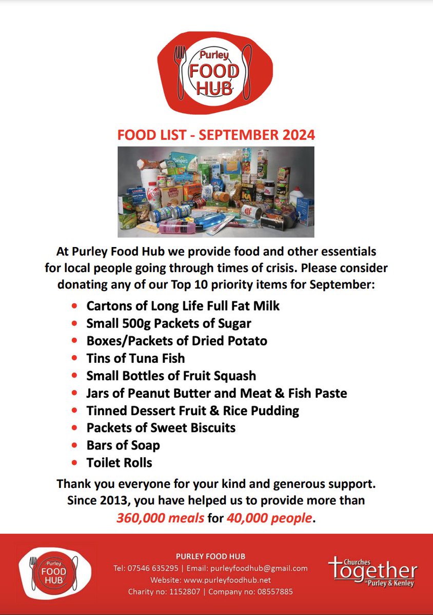 CCC (@croydonnbrhoods) on Twitter photo Purley Food Hub's most needed items
Can YOU help?
croydoncc.wordpress.com/2024/09/05/pur…
Please help support <a href="/PurleyFoodHub/">Purley Food Hub</a>
Shout if you want to drop to us or for us to collect Purley Food Hub's most needed items
Can YOU help?
croydoncc.wordpress.com/2024/09/05/pur…
Please help support <a href="/PurleyFoodHub/">Purley Food Hub</a>
Shout if you want to drop to us or for us to collect