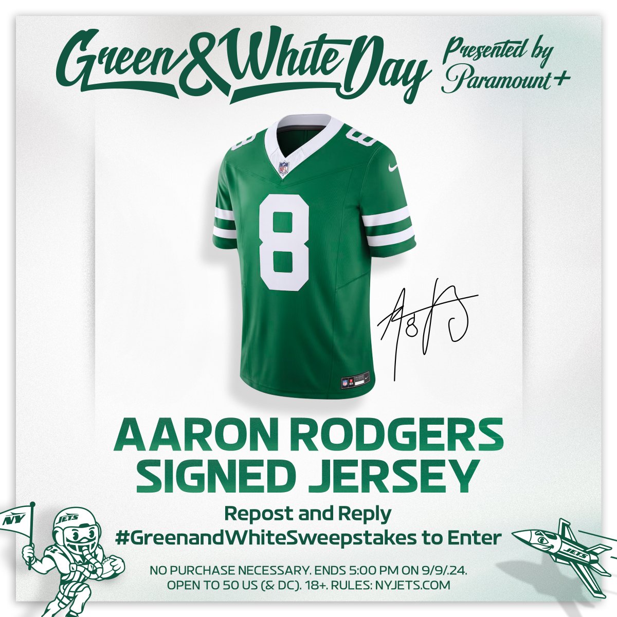 New York Jets (@nyjets) on Twitter photo get ya signed <a href="/AaronRodgers12/">Aaron Rodgers</a> jersey hereeeee
retweet & reply #GreenandWhiteSweepstakes to win!!
Rules: nyj.social/3Xyp7Ok get ya signed <a href="/AaronRodgers12/">Aaron Rodgers</a> jersey hereeeee
retweet & reply #GreenandWhiteSweepstakes to win!!
Rules: nyj.social/3Xyp7Ok