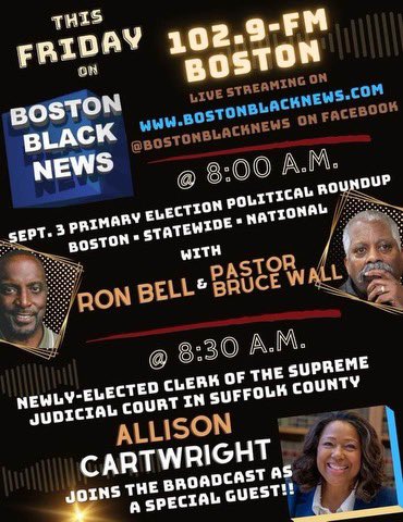 ElectCartwright's tweet image. Had a great time on Boston Black News with hosts Ron Bell &amp;amp; Pastor Bruce Wall!