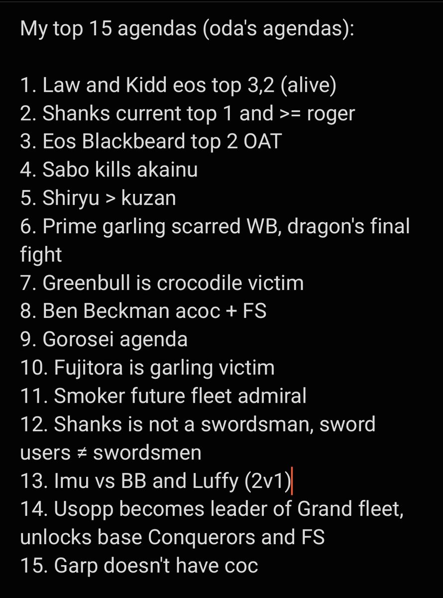 Based_Duck's tweet image. MY TOP 15 AGENDAS (ODA'S AGENDAS) 
#ONEPIECE1125