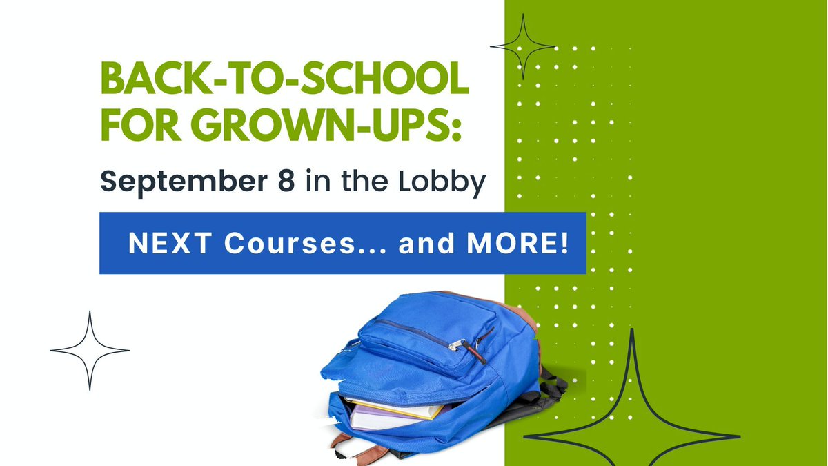 Why should the kids get to have all the fun?
Tomorrow in the Lobby, it's Back-to-School for Grown-Ups!!!
Check it out after the service and send yourself "back to school" with a NEXT course and some school supplies. 📖🖊️🎒