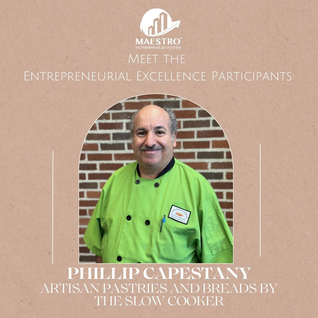 Meet Phillip Capestany- a valued member of our Entrepreneurial Excellence Cohort. With a passion for creating diabetic-friendly sweets, Phillip founded Artisan Pastries and Breads by The Slow Cooker. His innovative approach is making a positive impact. Welcome, Phillip!