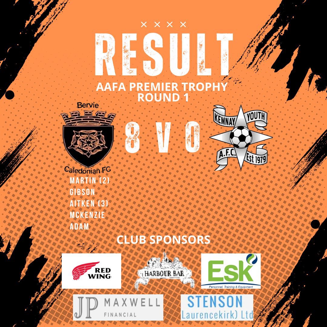 ⚽️ MATCH RESULT ⚽️

Convincing win and progress to Round 2.

🟠⚫️ Bervie Caledonian 8-0 Kemnay Youth AFC ⚫️⚪️