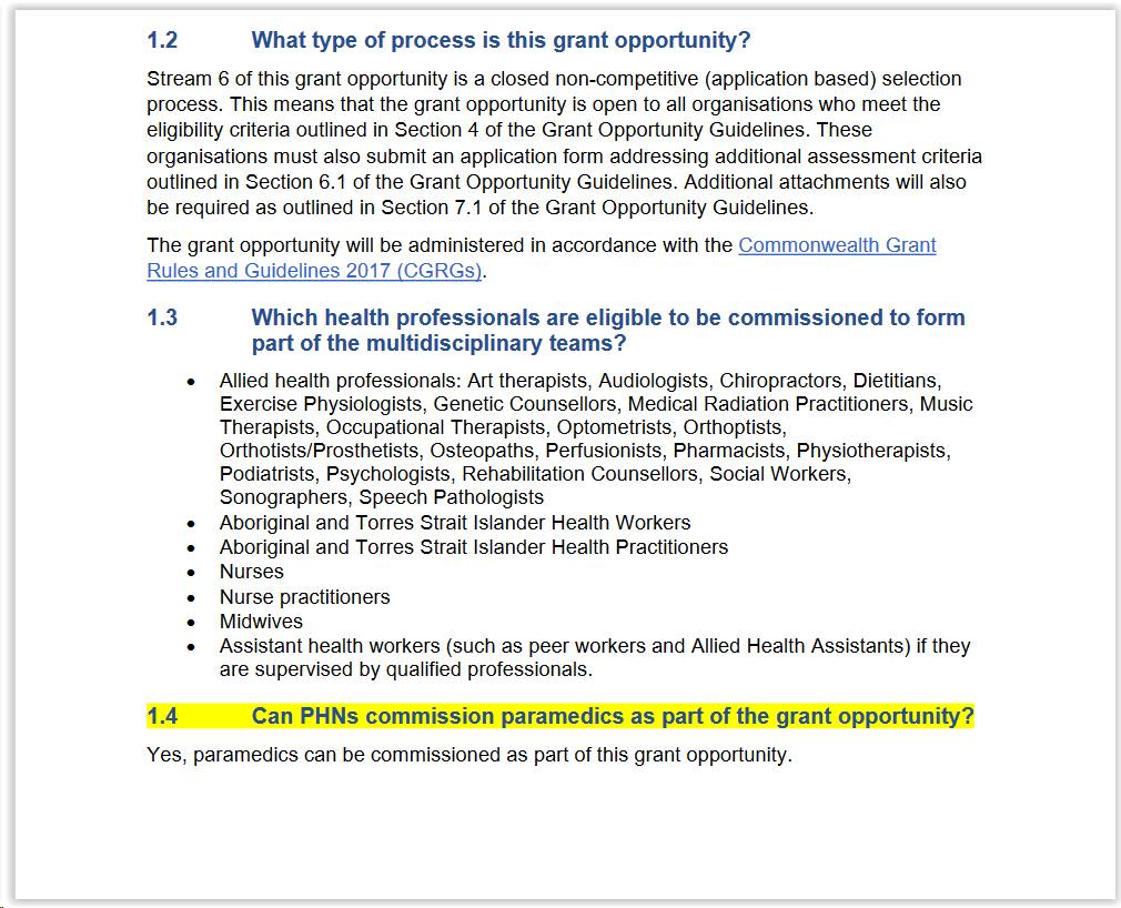 Once again I ask: Why is #paramedicine not listed as an #eligible #AHP profession? ruralhealthwest.com.au/wp-content/upl…
In April I queried the eligibility for #PHN grants. The #DoHAC First Assistant Secretary – Primary Care confirmed that paramedics were eligible &amp; DoHAC amended the FAQ. 👏
