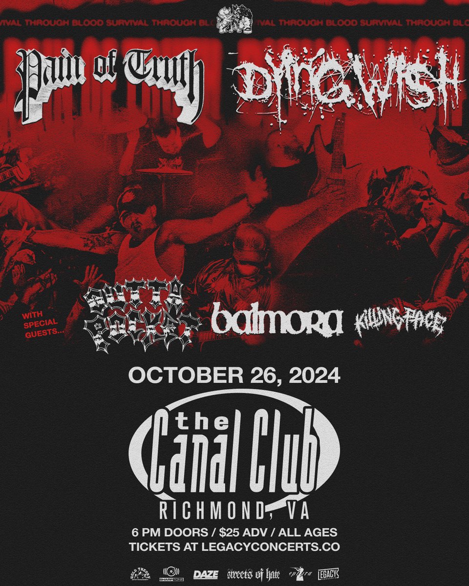 Just 1 month until <a href="/painoftruthhc/">Pain Of Truth</a>, <a href="/dyingwishhc/">Dying Wish</a>, <a href="/OUTTAPOCKETHC/">OUTTA POCKET</a>, <a href="/BalmoraCTHC/">Balmora</a>, and <a href="/KillingPace/">KILLING PACE</a> take over The Canal Club! Don’t miss the show on October 26!

🕕6 Doors
💵$25 ADV
🎟️Tickets: thecanalclub.com

#PainofTruth #DyingWish #OuttaPocket #Balmora #KillingPace