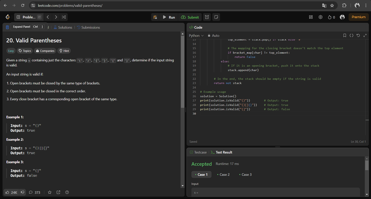 interal_thought's tweet image. Day 10 of my 60-day DSA challenge on LeetCode!🎯🚀
Today's problem: "Valid Parentheses"!🧩
Improving my stack skills and coding expertise. Feeling motivated to keep pushing forward!💪
#LeetCodeChallenge #DSA #Coding #ProblemSolving #ValidParentheses #Day10 #60DaysOfCode #LeetCode