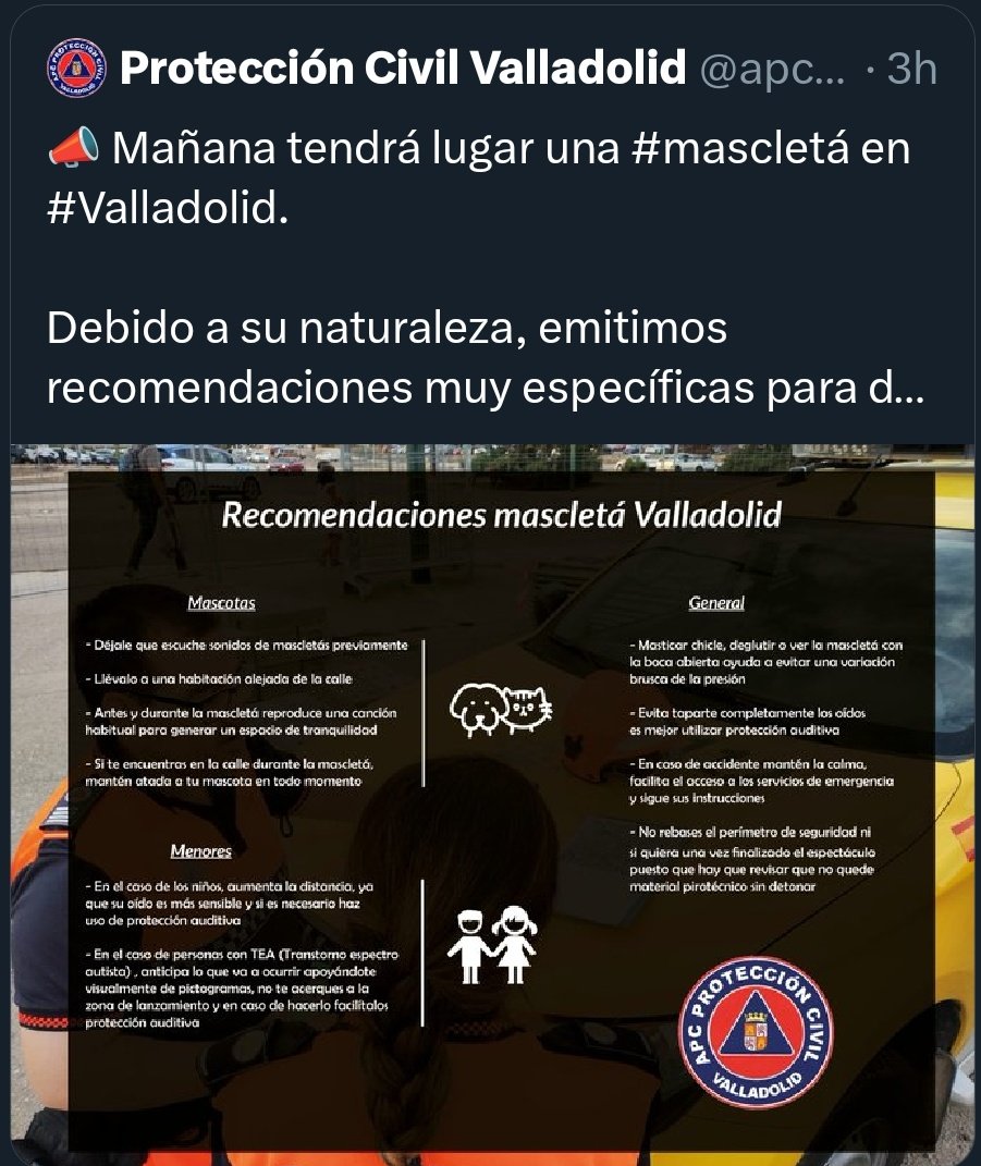 No sabemos POR QUÉ a PROTECCIÓN CIVIL se le ha borrado este lamentable tweet sobre las recomendaciones de la mascletá.