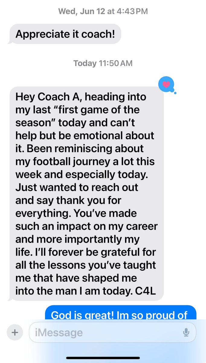 1st szn not being on a sideline since I started playin fb at 8 yrs old is great. I wud be lyin to say I dont miss it tho. To be a fan now is priceless. Every time I get a message from my players like this, made the journey worth it. “Truth never has to hide from a lie” #L33gacy