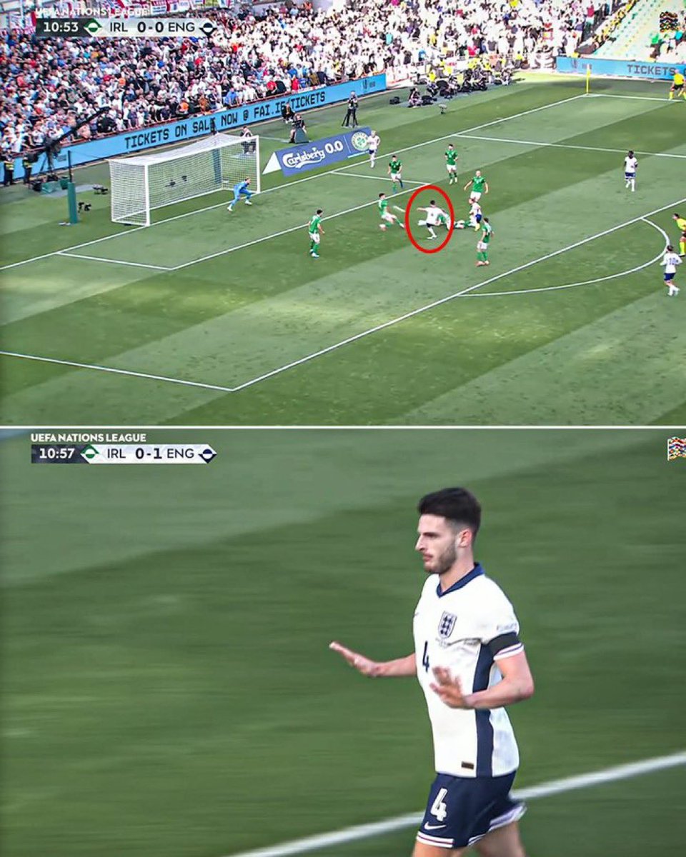 Cbetgg's tweet image. Declan Rice, an English player who can play for Ireland, scores but doesn't celebrate his goal! 

Jack grealish, English player, who can play for Ireland, scores and celebrates his goal! 

Declan Rice didn't celebrate against former club West Ham either.
#IRLENG