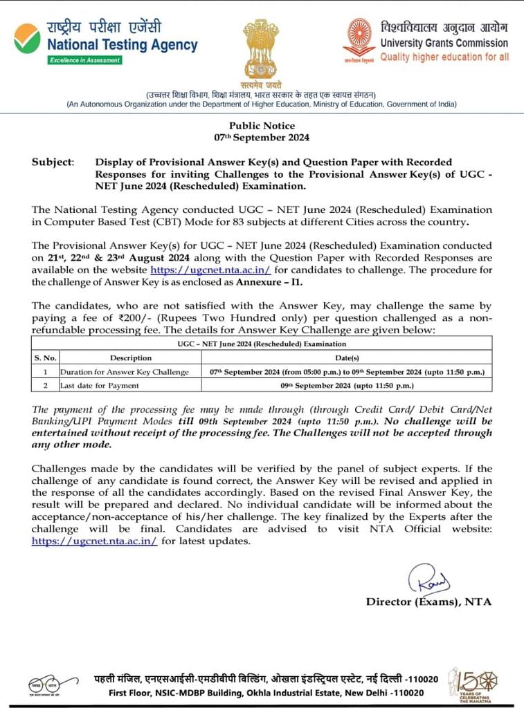 *Display of Provisional Answer Key UGC  NET June 2024 (Rescheduled) Examination.
#UGC
#NTA <a href="/NTA_Exams/">National Testing Agency</a> <a href="/ugc_india/">UGC INDIA</a>