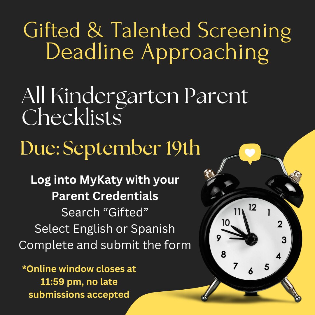 The kindergarten GT screening request deadline is quickly approaching!
#HayesHawks #USEstallions
<a href="/HayesHawks/">Jeanette Hayes Elem</a>  <a href="/USEStallions/">Stephens Elementary</a>