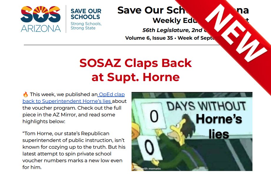 arizona_sos's tweet photo. 🗞️ DON’T MISS: Our latest #WeeklyEdReport just dropped: https://t.co/Y8UbM7yUEm

🗣️ SOSAZ calls out Supt. Horne’s bad math
👀 Check out SOSAZ’s spotlight #PublicSchoolProud candidates of the week
🗳️ 59 days until Election Day 2024 – take action w/ SOSAZ! https://t.co/mqPg74IJxk