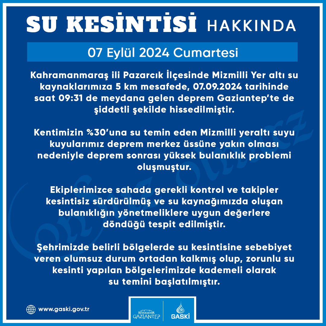GaskiKurumsal's tweet photo. Su Kesintisi Hakkında❗️
Vatandaşlarımızın bilgisine sunarız. https://t.co/WKSdZbiaqa
