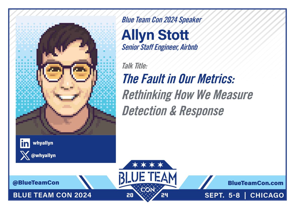 Upcoming Talk Alert

- When?
5:00pm to 5:50pm

- Where? 
Talk Track 1

- What?
“The Fault in Our Metrics: Rethinking How We Measure Detection &amp; Response” with Allyn Stott