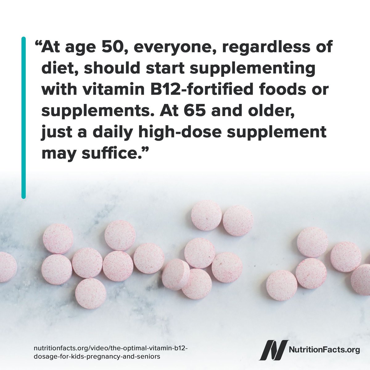 Regardless of whether or not we eat meat, our ability to absorb vitamin B12 may decline as we age. For those 65 and older, a daily dose of 1,000 mcg of cyanocobalamin is recommended. buff.ly/3TbvQLt