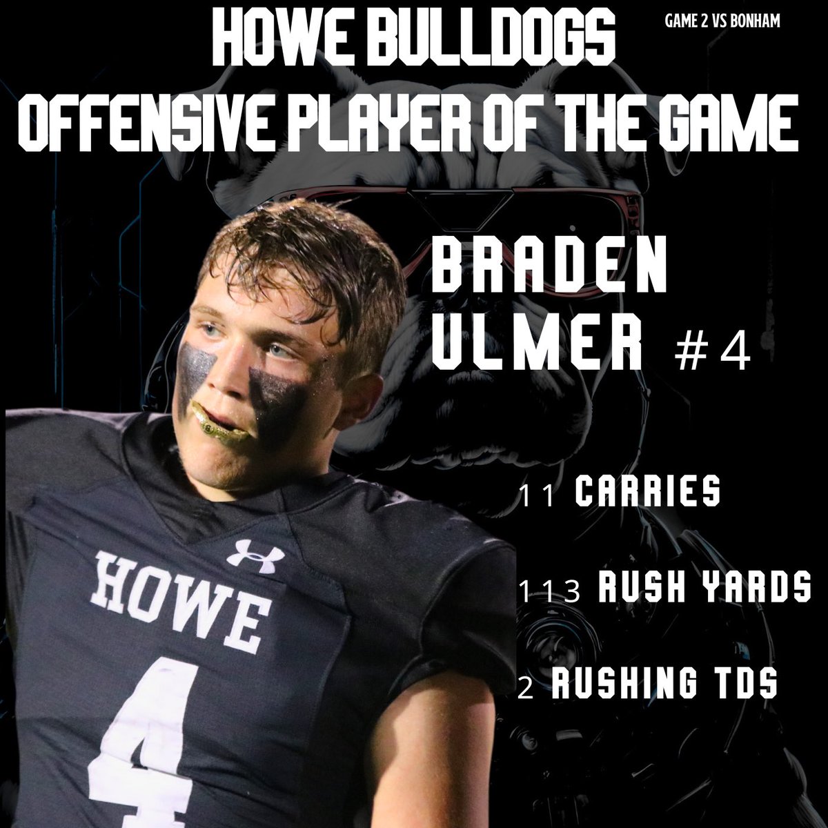 <a href="/UlmerBraden/">Braden Ulmer</a> HOWE BULLDOGS OFFENSIVE PLAYER OF THE GAME VS BONHAM