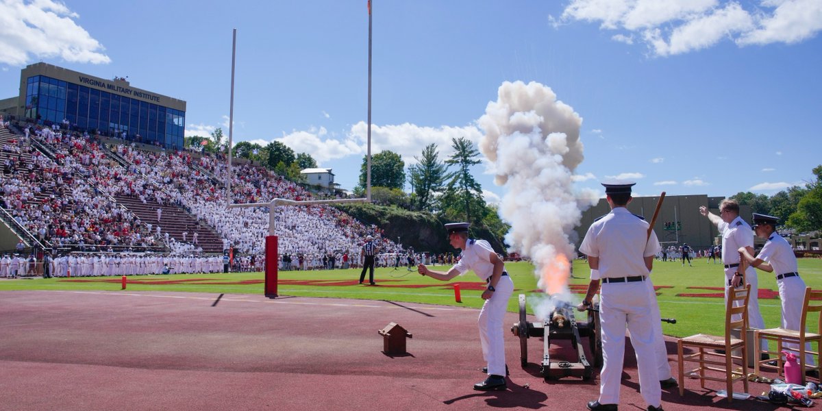 VMI1839's tweet photo. A big day on post!

First parade ✅
A grand entrance for Old Glory ✅
White Out game and Little John firing ✅
Honoring Rockbridge schools on Educators' Day ✅

Thanks to our fans and educators for making it out to support our cadets!

#RahVaMil #GoVMI #WhiteOut https://t.co/PsdJ0lH3hf