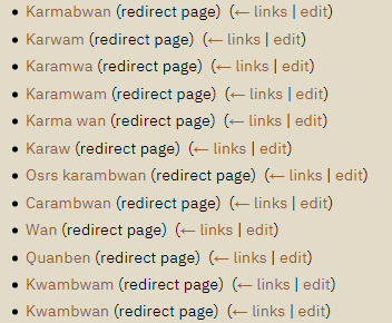 veracsfail's tweet photo. the single best page on the osrs wiki is "Pages that link to "Cooked karambwan"" https://t.co/UVoxIgV8DW