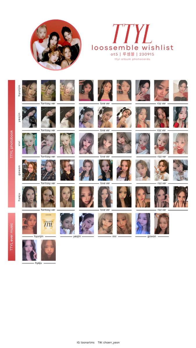 UPDATE+3] LOOSSEMBLE ttyl album photocard wishlist template OT5 54