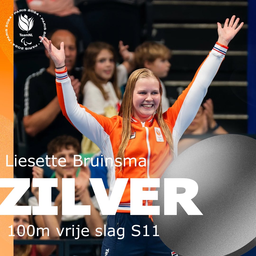Haar 2e medaille!🧡 

Liesette zwemt in 1:05.95 naar een zilveren medaille tijdens de 100m vrije slag S11🤩 

Gefeliciteerd <a href="/liesette/">Liesette Braams</a>.bruinsma 👏

#TeamNLparazwemmen #Paris2024 #SamenSterker