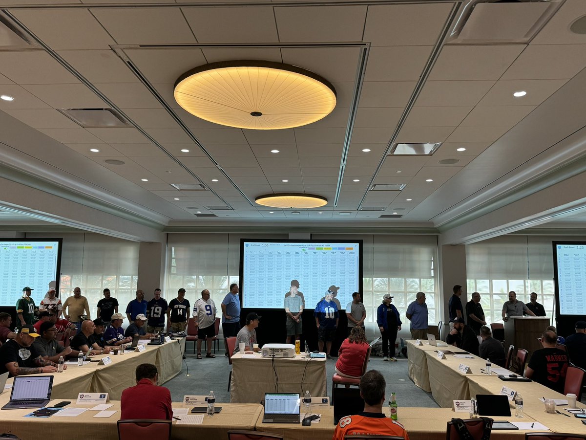 Last day drafting &amp; today it’s <a href="/TheReal_NFC/">The NFC</a>, longest running live national fantasy football contest &amp; 1st one I joined years ago. They also do something unique at its live Main Events calling up all their HOFers &amp; national champs for a curtain call before drafts start. Some day.