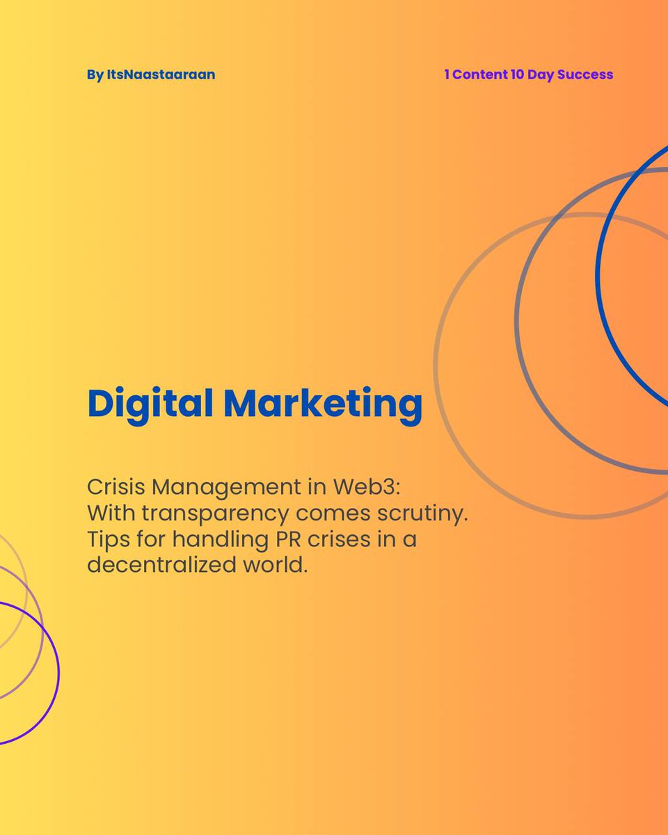 ItsNaastaaraan's tweet image. Crisis Management in Web3: 

With transparency comes scrutiny. 
Tips for handling PR crises in a decentralized world. #Web3PR #CrisisManagement