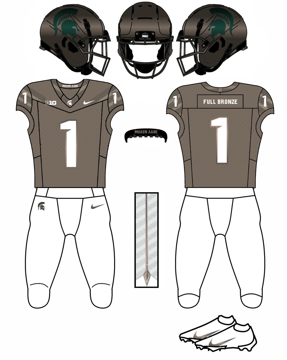 JohnnyP387's tweet image. MSU Bronze uniform concept

I’ve been experimenting with bronze as a base color and I think I might be onto something  👀

#GoGreen 
#BringBackBronze