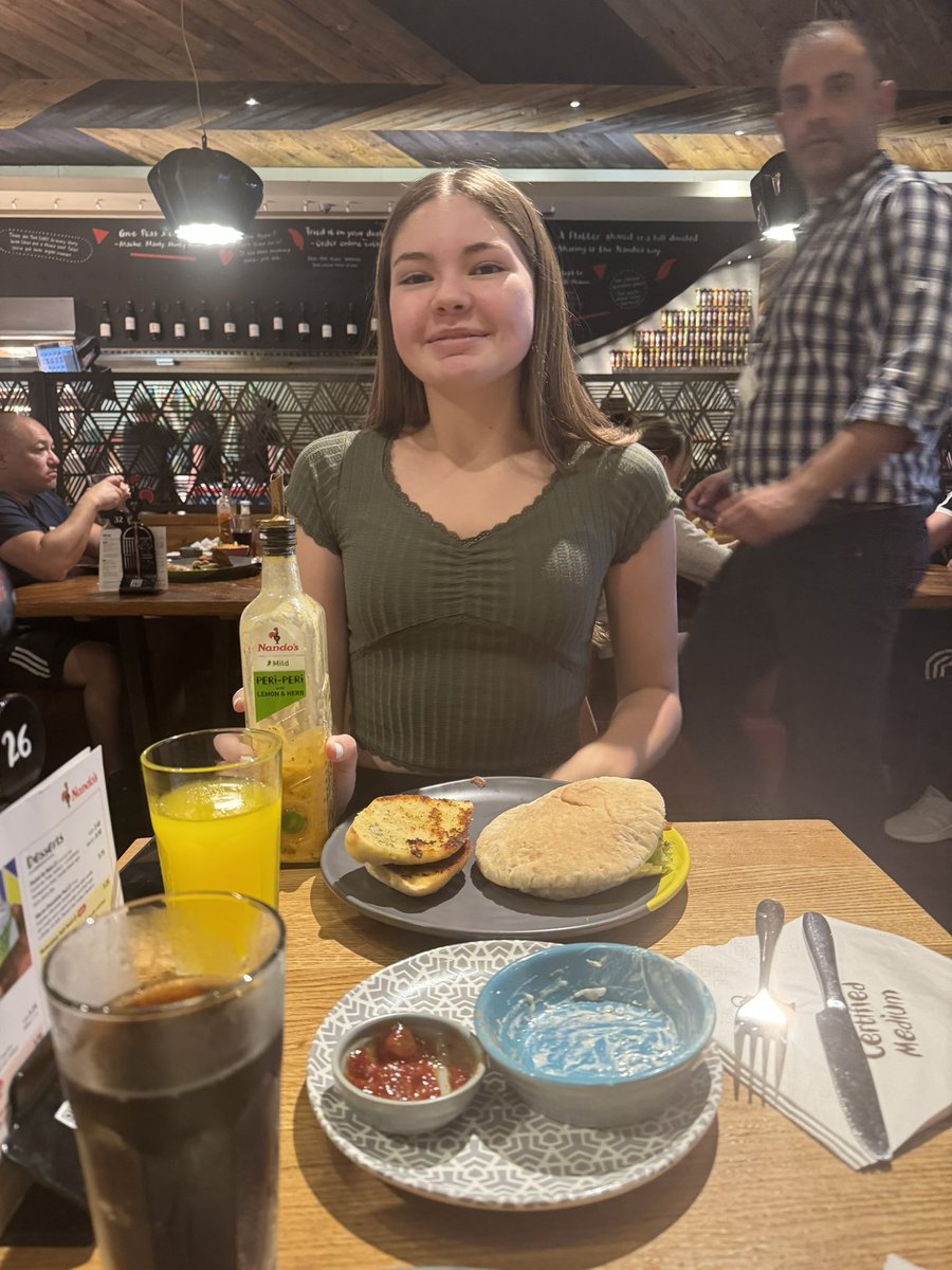 Loz7381's tweet photo. Pre @TAGBofficial Scottish Championships meal @NandosUK Hamilton, photobombed by Manager Thanos. Excellent meal and customer service. Thank you for your hospitality. @ella89114 @UKStratCom  @DMS_MilMed @ArmyMedServices @ArmyTaekwondo https://t.co/S8DP15vpHA